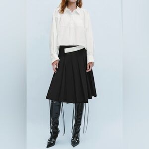 Urban Revivo Black Pleated Midi Straight Skirt XS